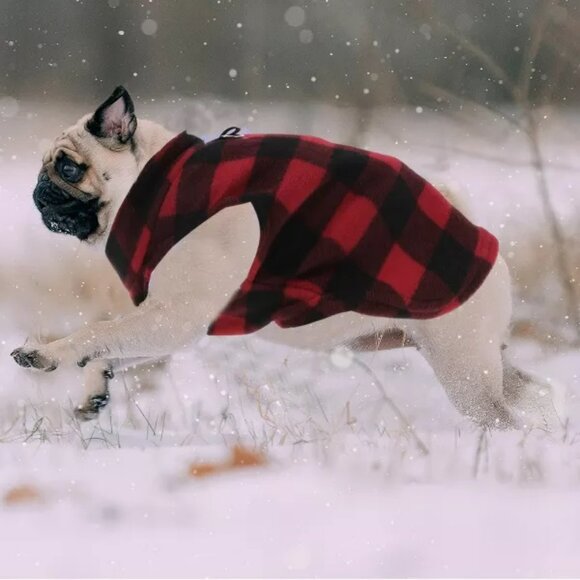 Dog Cat Warm Vest Red & Black Plaid Polar Fleece for Winter and Autumn - Picture 2 of 2